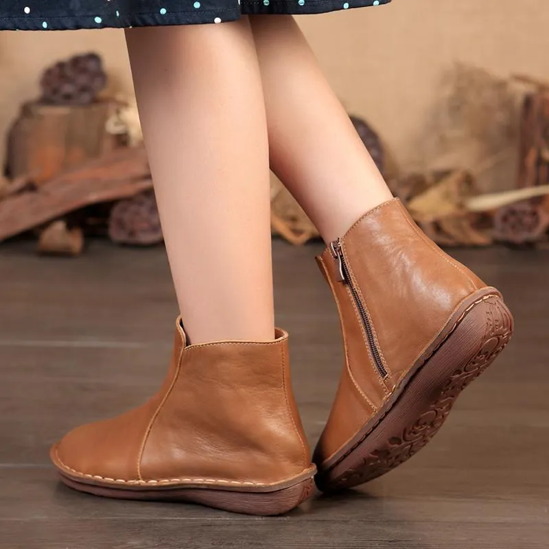 Handmade Retro Leather Ankle Boots For Women Black/Brown