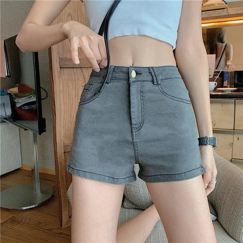 High-Waist Denim Shorts With Zipper Split