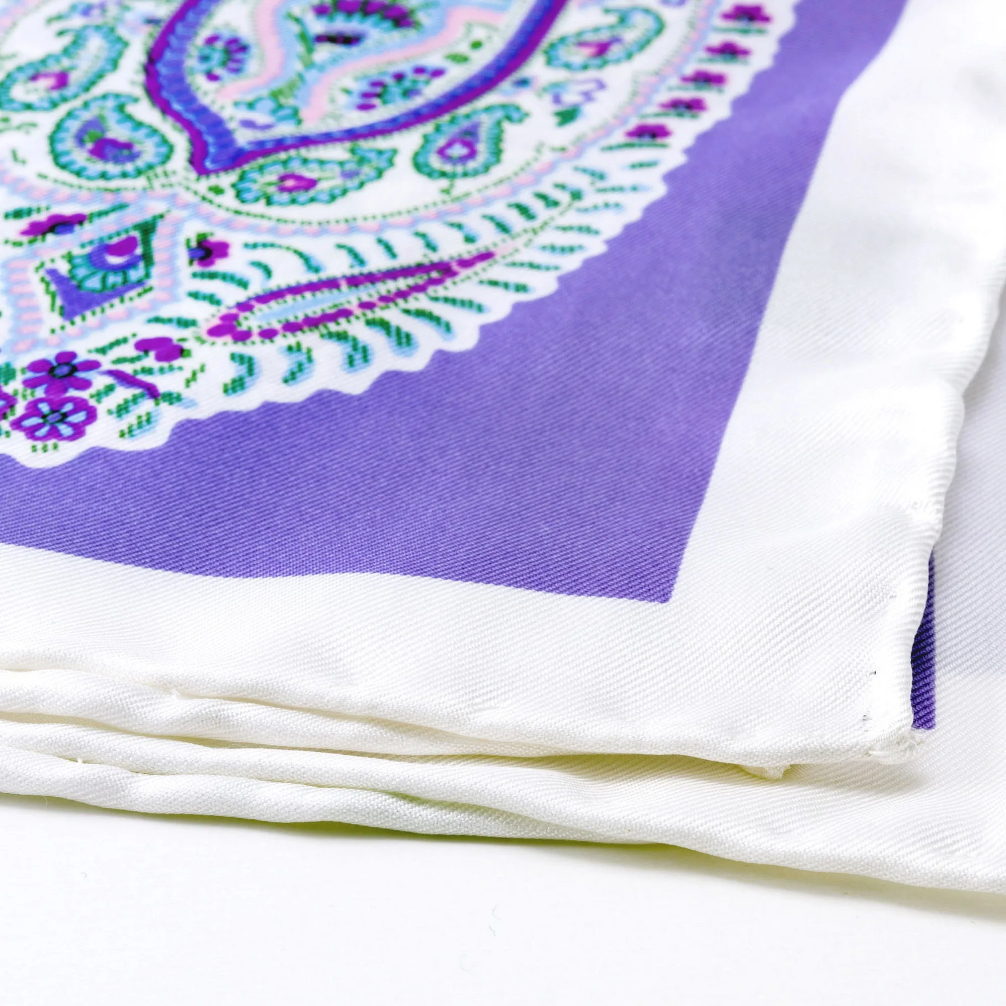 Light Purple & White Large Paisley Silk Pocket Square