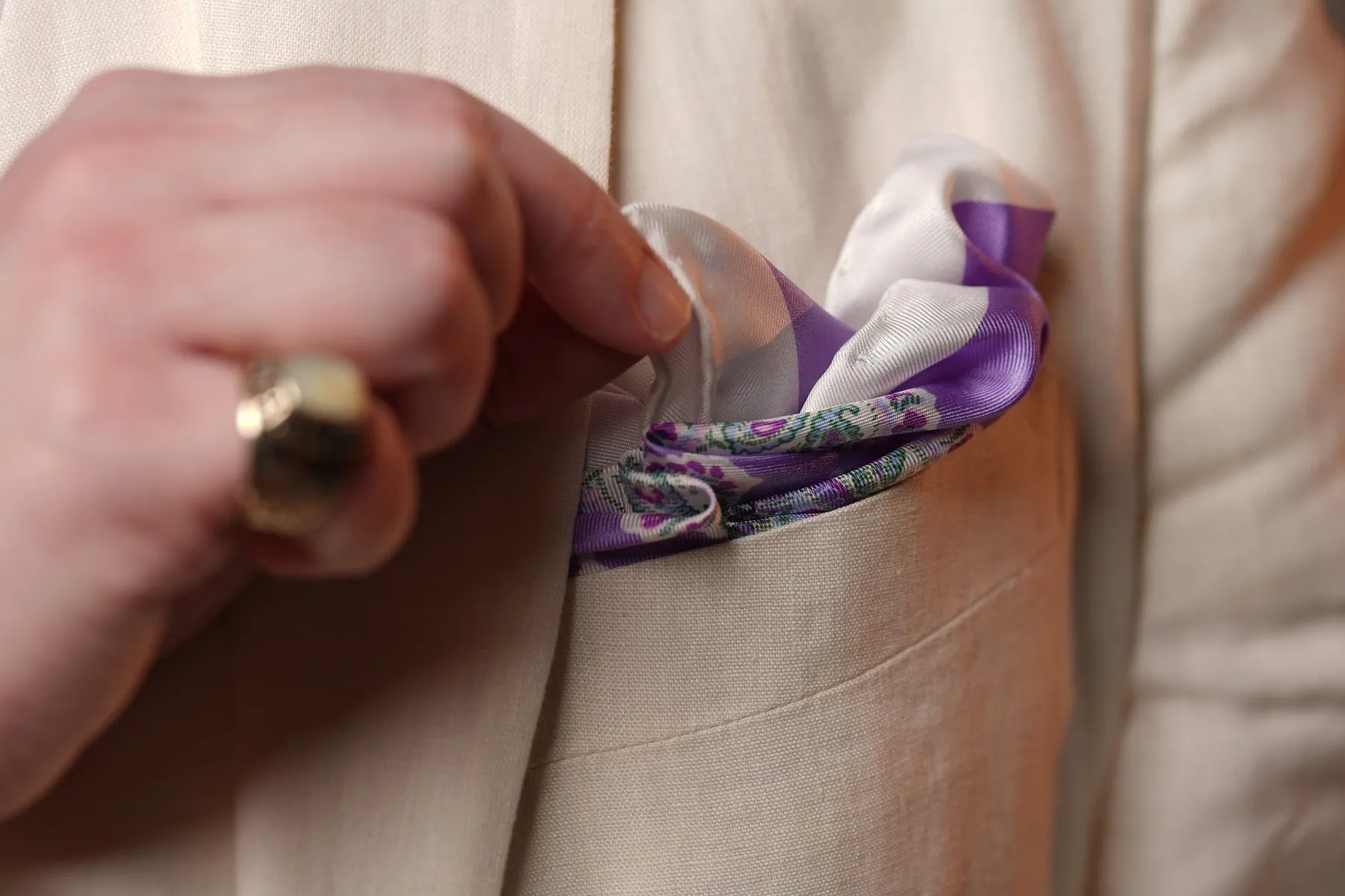 Light Purple & White Large Paisley Silk Pocket Square