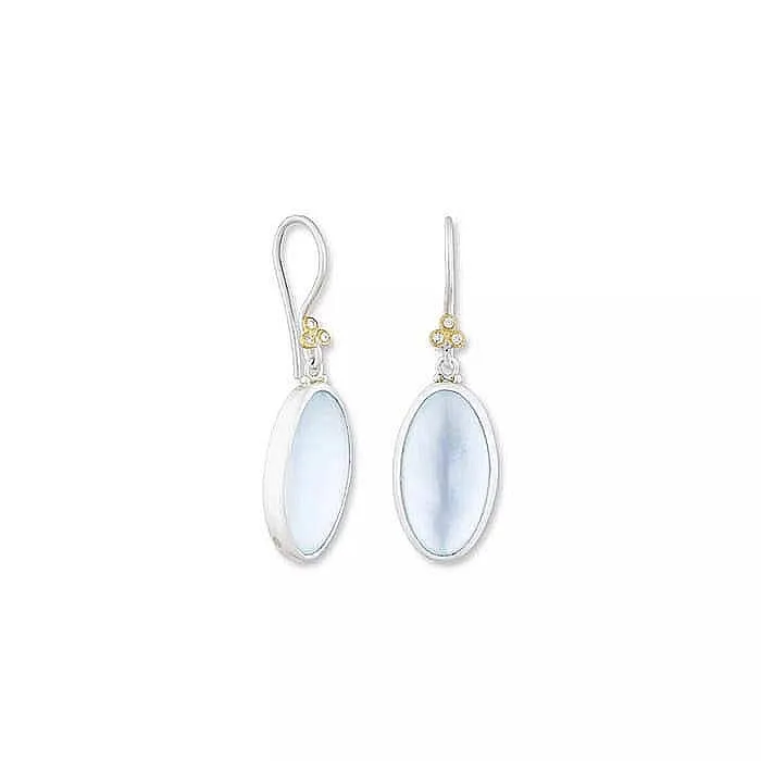 Lika Behar Karnak Blue Topaz and Mother of Pearl Doublet Earrings with Diamonds in Sterling Silver and 24K Yellow Gold