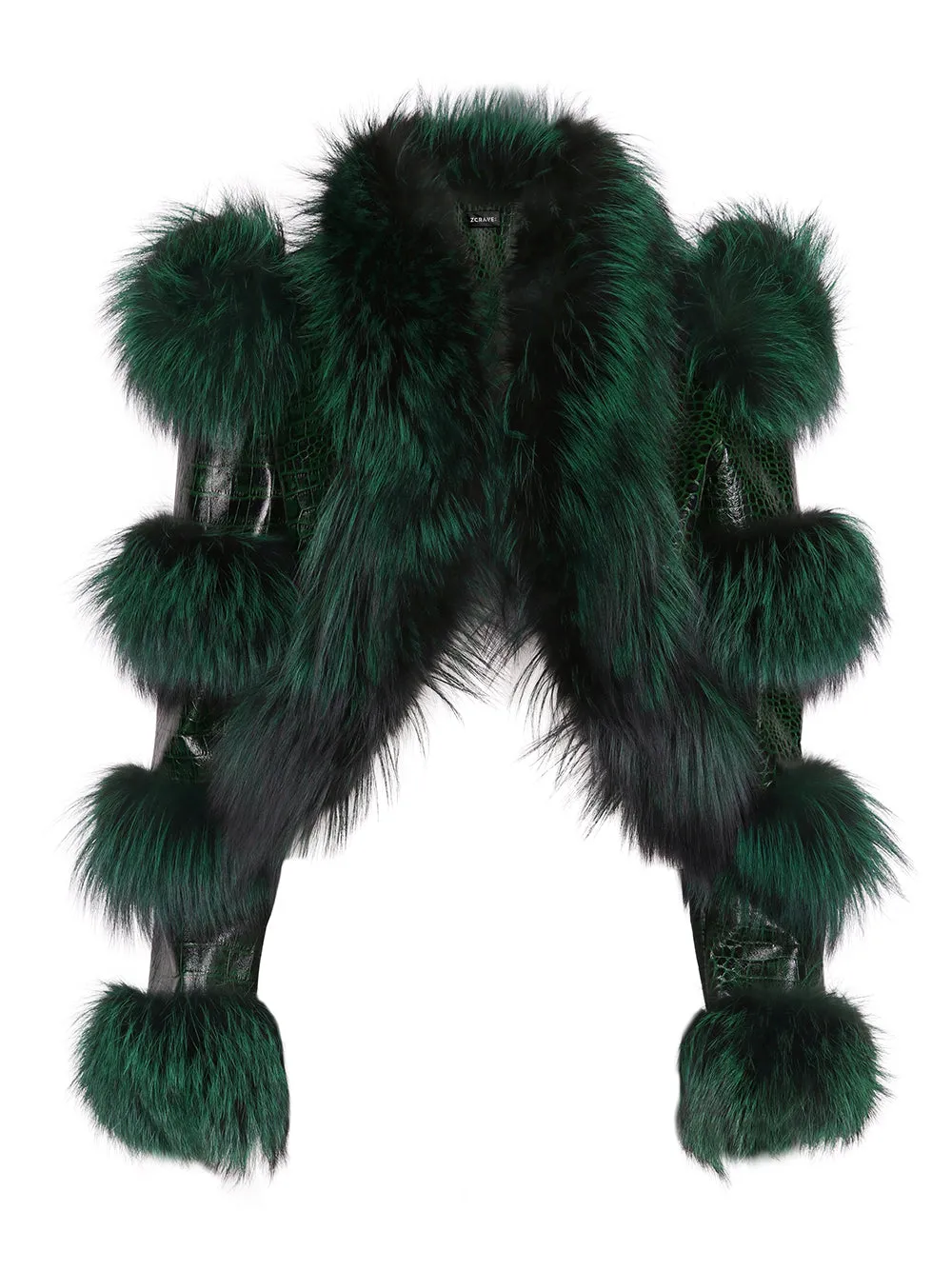 LITALY Fur & Leather Jacket in Dark Green