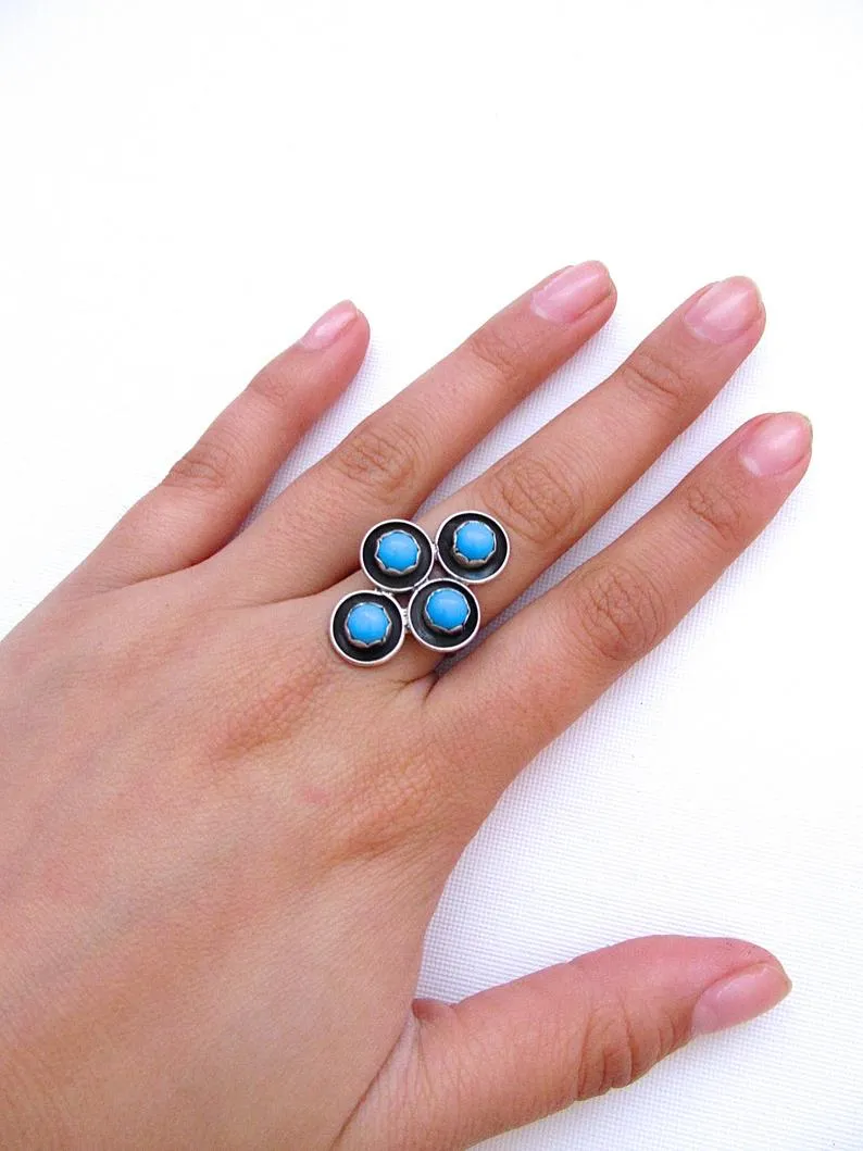 LOTTY DOTTY Sterling and Turquoise Bead Ring, Sz 7 1/2