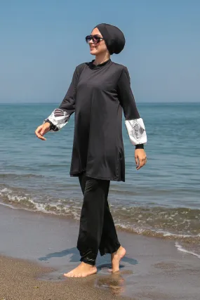 Marina Modest Swimsuit M2114 - Black Sleeve Patterned