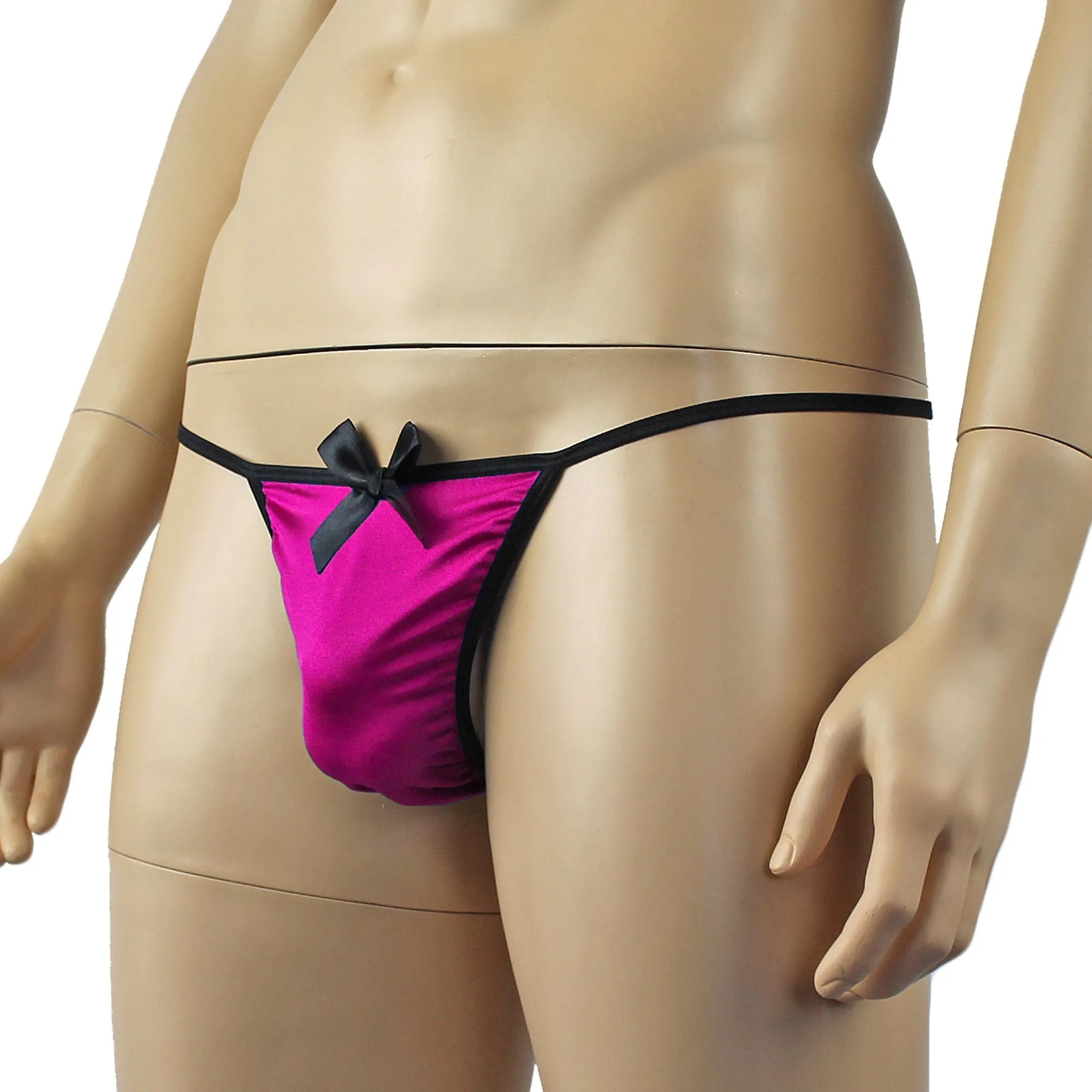 Mens Big Bow Mini Pouch G string Raspberry