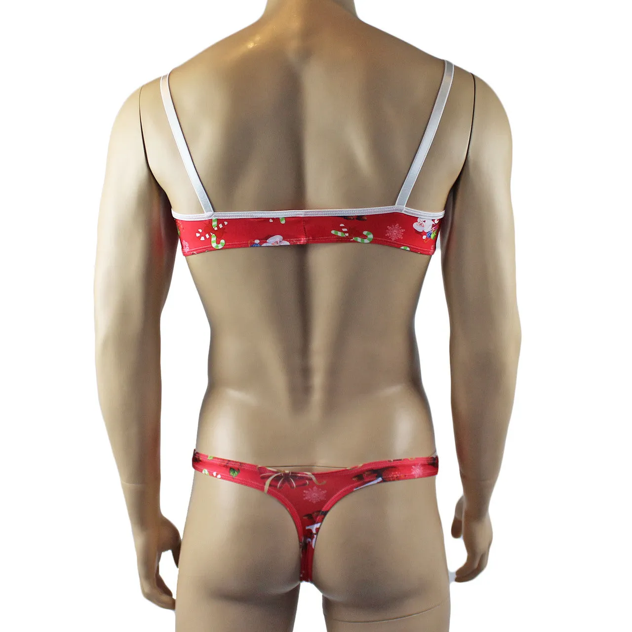 Mens Christmas Santa Bra Top & G string Thong Lingerie