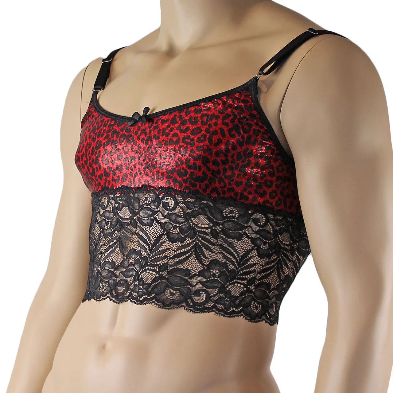 Mens Dazzle Animal Leopard Print Bra Top Camisole Red