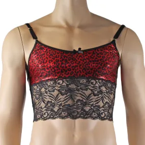 Mens Dazzle Animal Leopard Print Bra Top Camisole Red