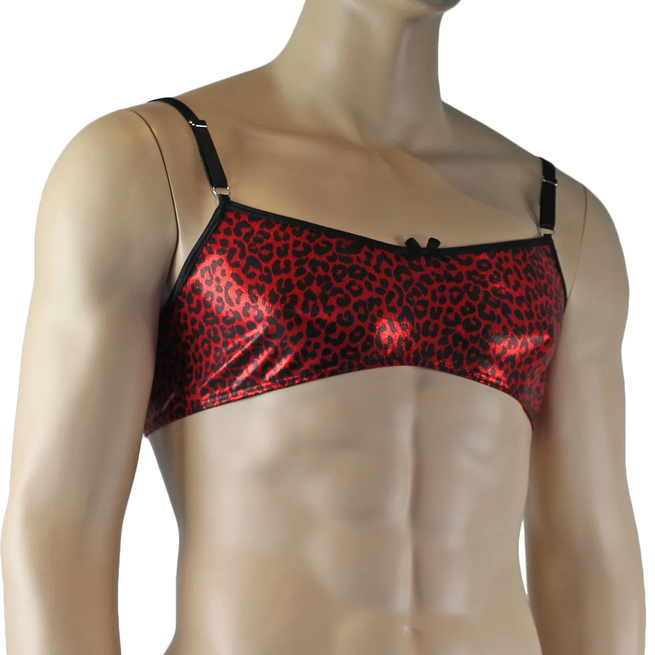 Mens Dazzle Animal Leopard Print Bra Top for Males Red