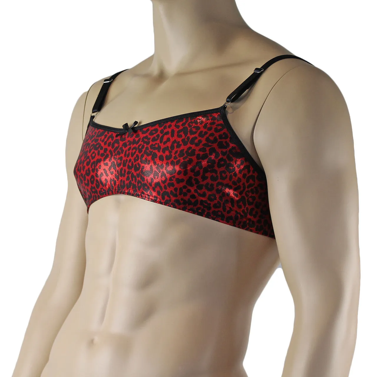 Mens Dazzle Animal Leopard Print Bra Top for Males Red