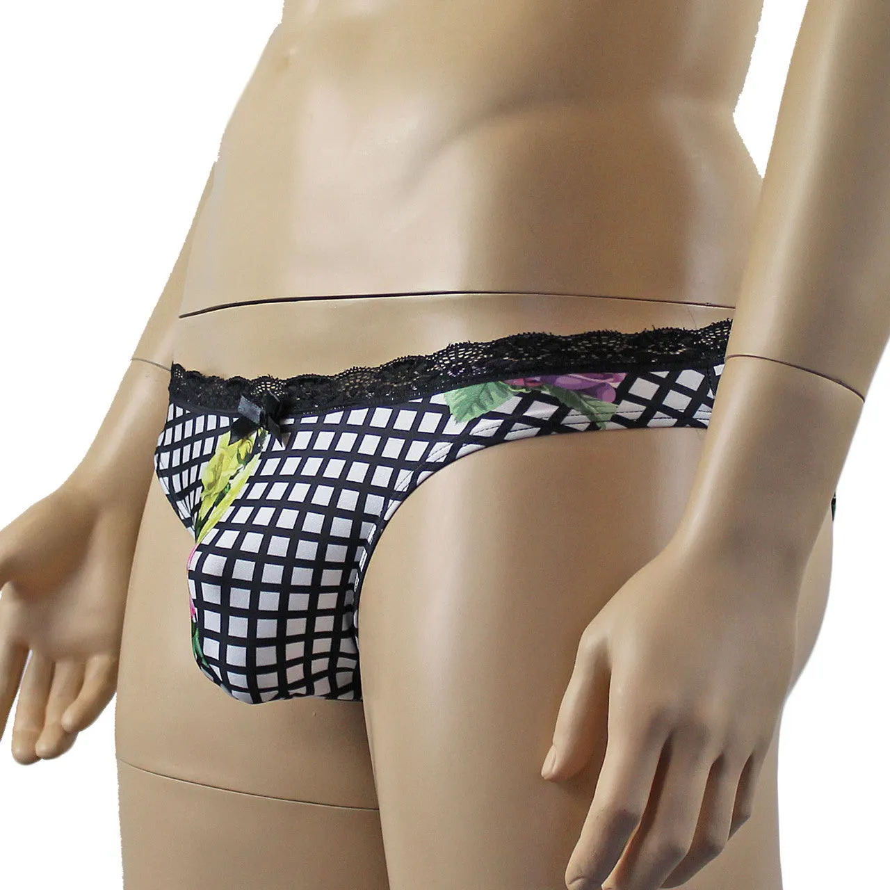 Mens Diana Bikini Brief in a Flower, Checkered Print Spandex