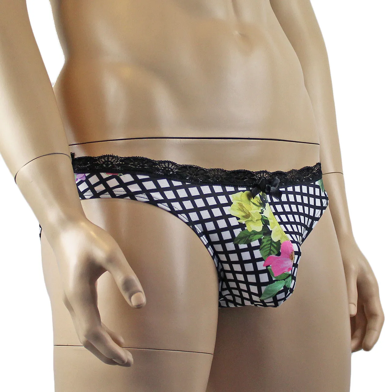 Mens Diana Bikini Brief in a Flower, Checkered Print Spandex