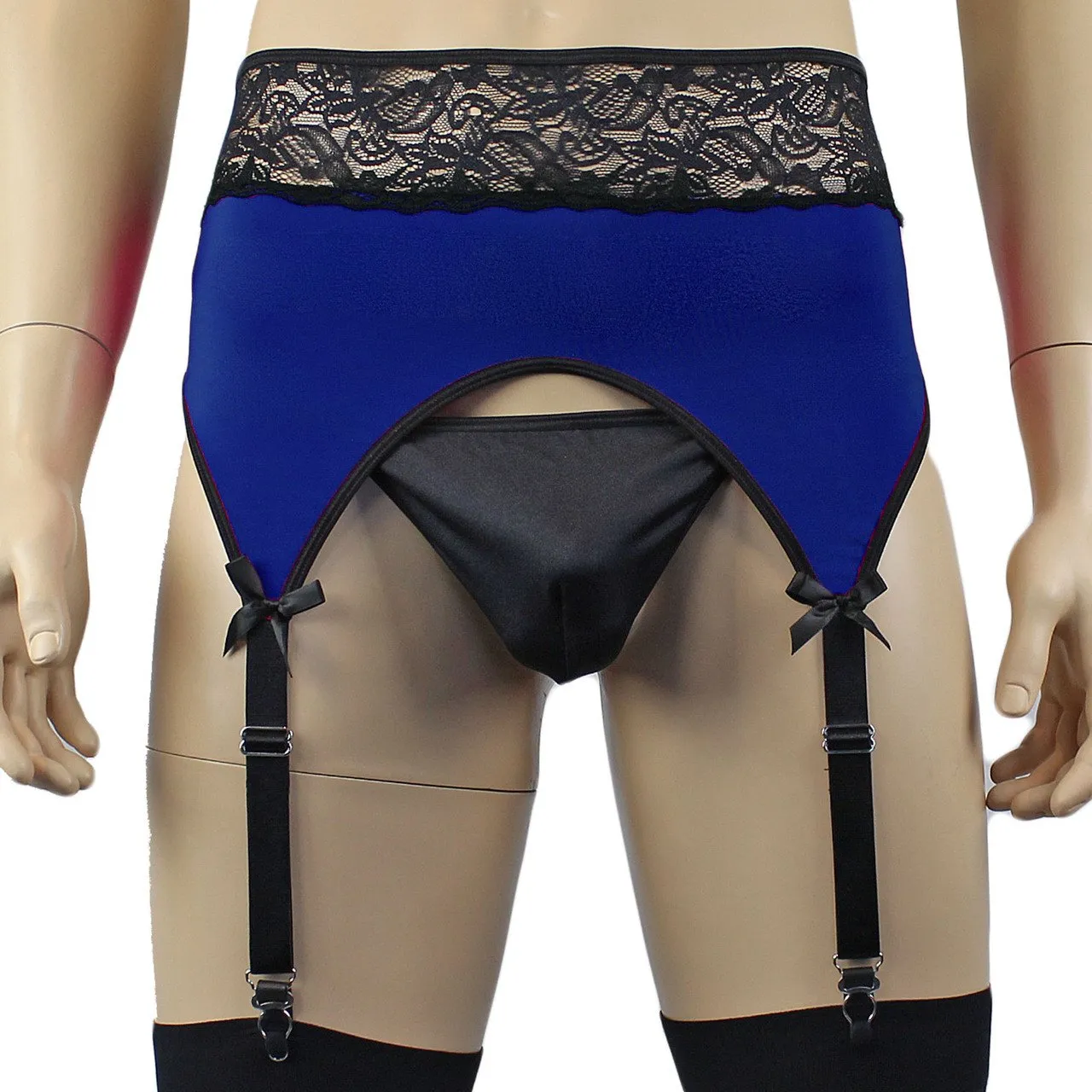 Mens Glamour Spandex & lace High Cut Garterbelt - Sizes up to 3XL Navy & Black