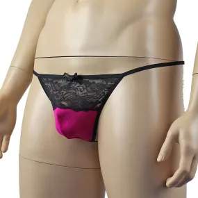 Mens Glamour Spandex and Lace Pouch G string Raspberry