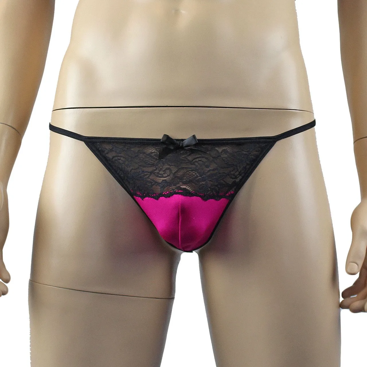 Mens Glamour Spandex and Lace Pouch G string Raspberry