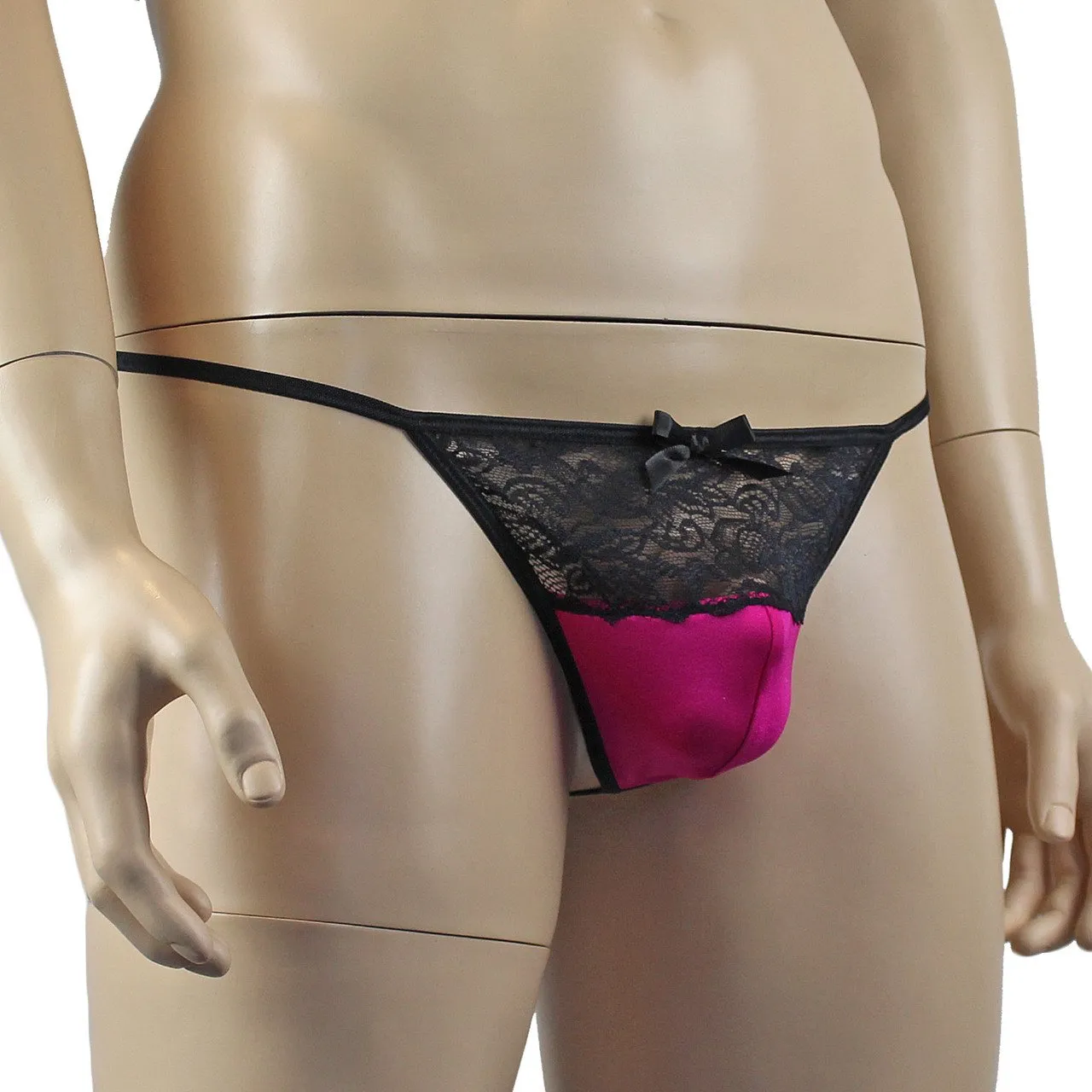 Mens Glamour Spandex and Lace Pouch G string Raspberry