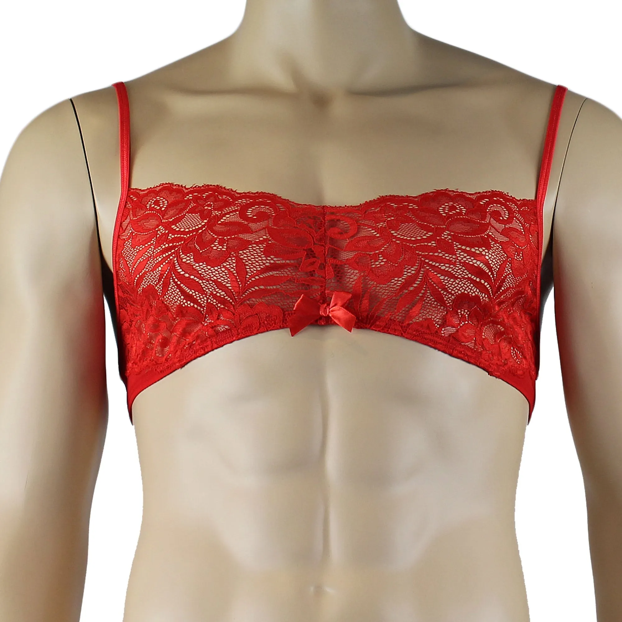 Mens Kristy Lace & Mesh Bra Top and Bikini Brief Red