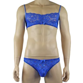 Mens Kristy Lace & Mesh Bra Top and Thong Panty Blue