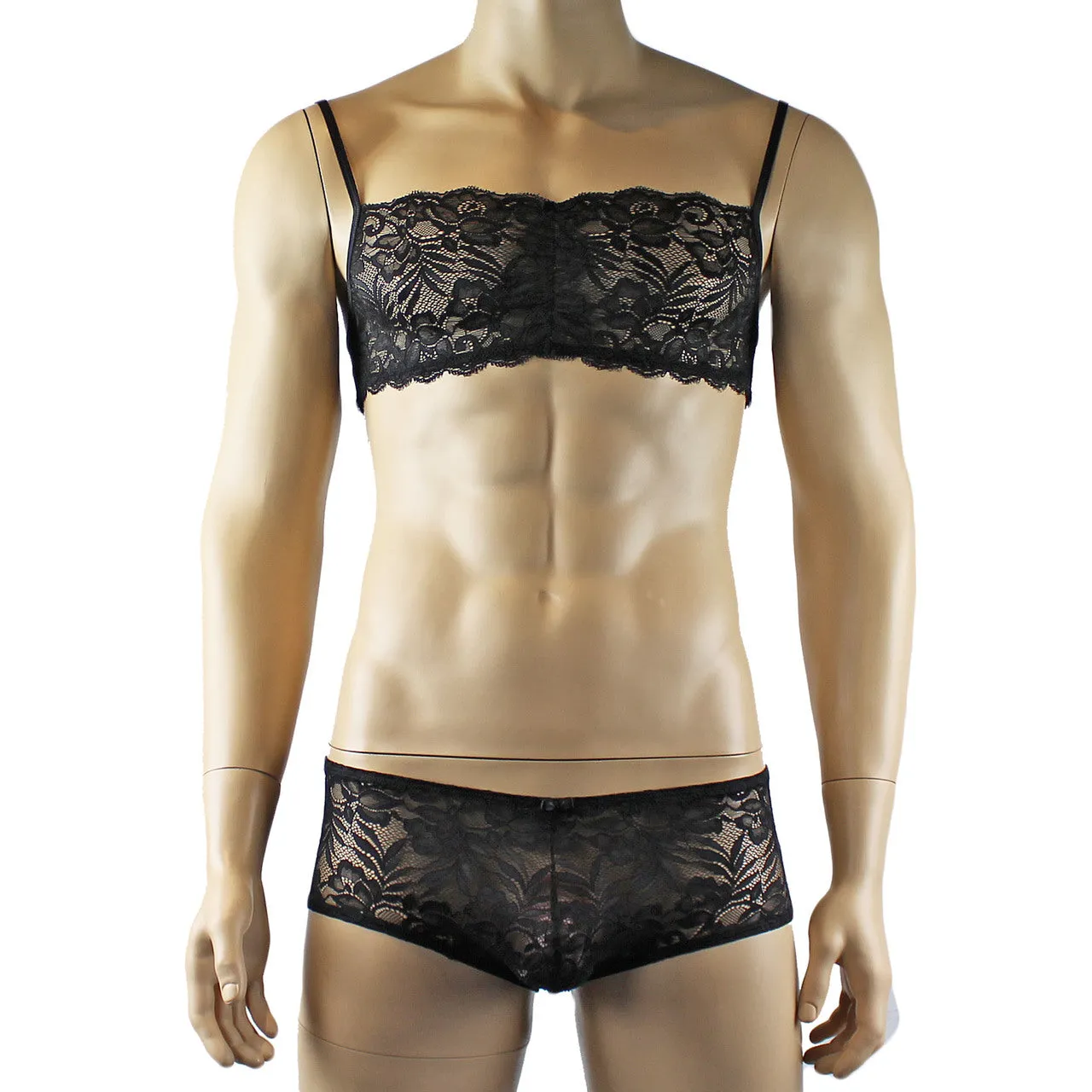 Mens Kristy Lingerie Bra Top and Boxer Briefs Black