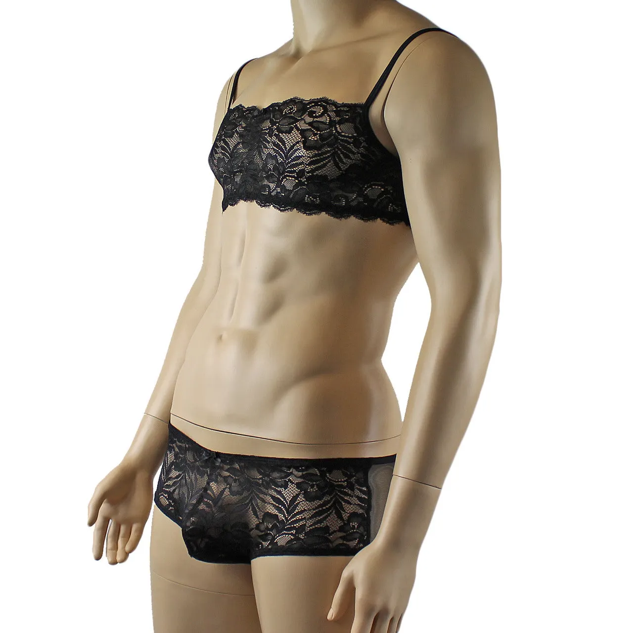 Mens Kristy Lingerie Bra Top and Boxer Briefs Black