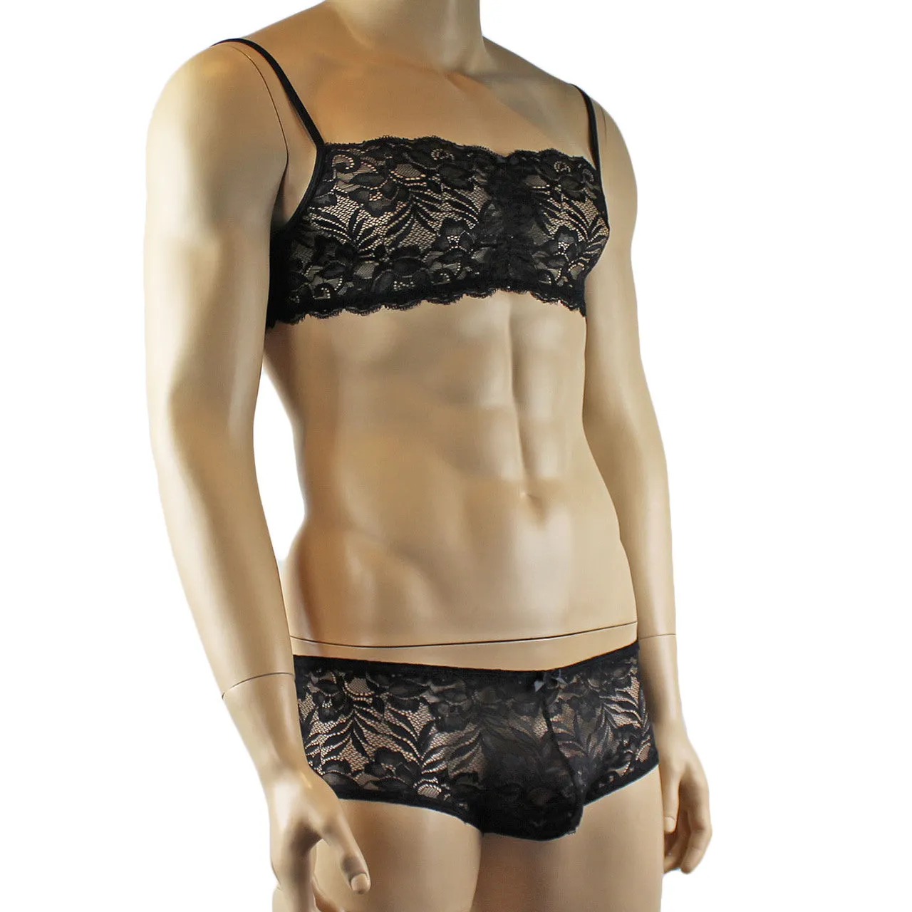 Mens Kristy Lingerie Bra Top and Boxer Briefs Black