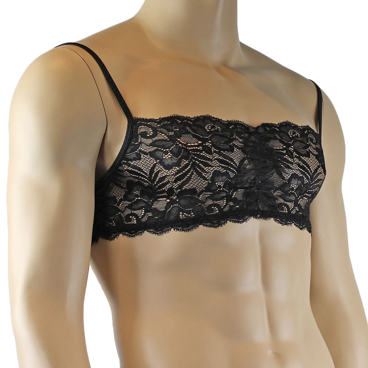 Mens Kristy Lingerie Bra Top in Lace with thin Straps Black