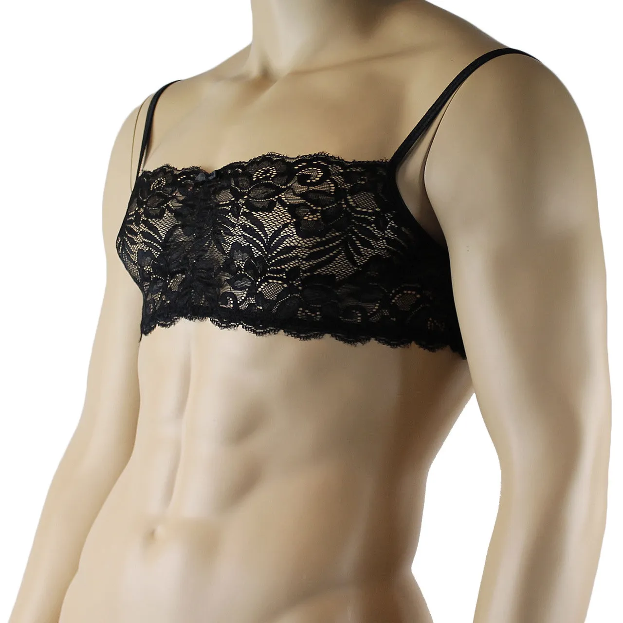 Mens Kristy Lingerie Bra Top in Lace with thin Straps Black