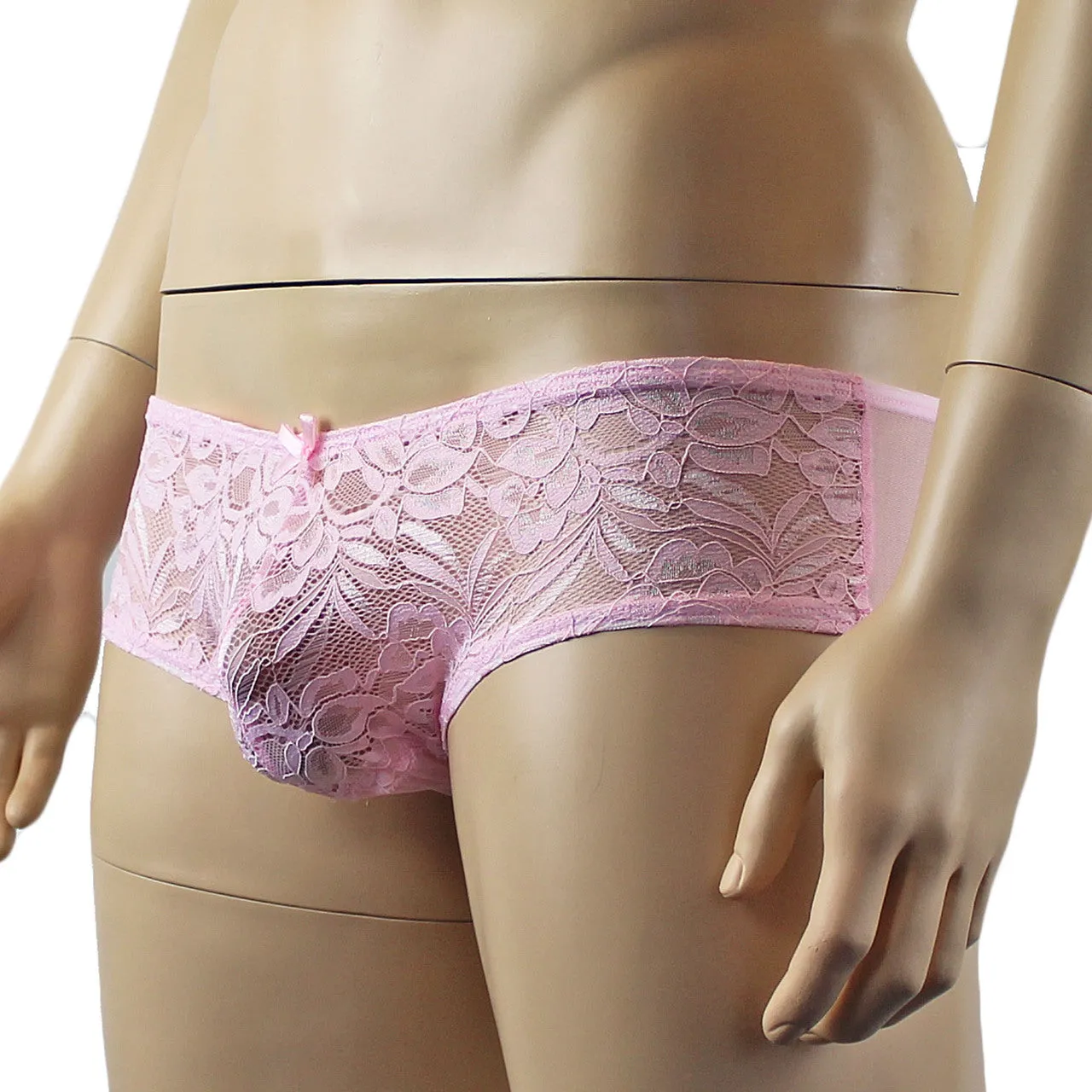 Mens Kristy Lingerie Sexy Lace and Mesh Panty Brief Light Pink