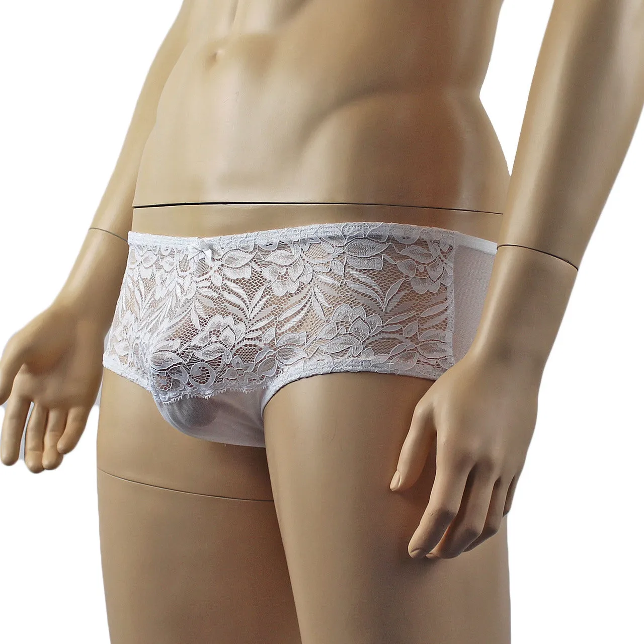 Mens Kristy Lingerie Sexy Lace and Mesh Panty Brief White