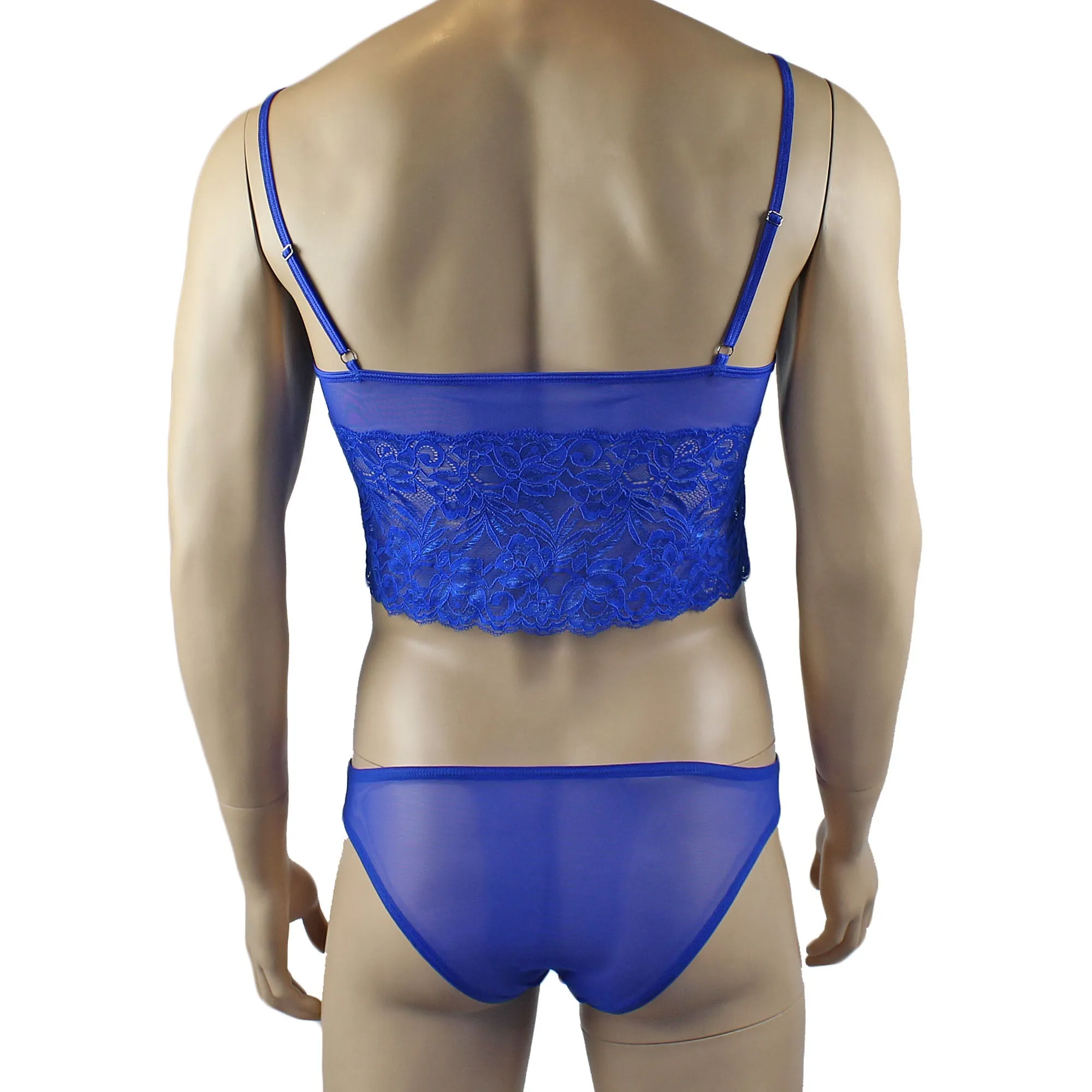 Mens Kristy Sexy Lace Camisole Bra Top and Bikini Brief Blue