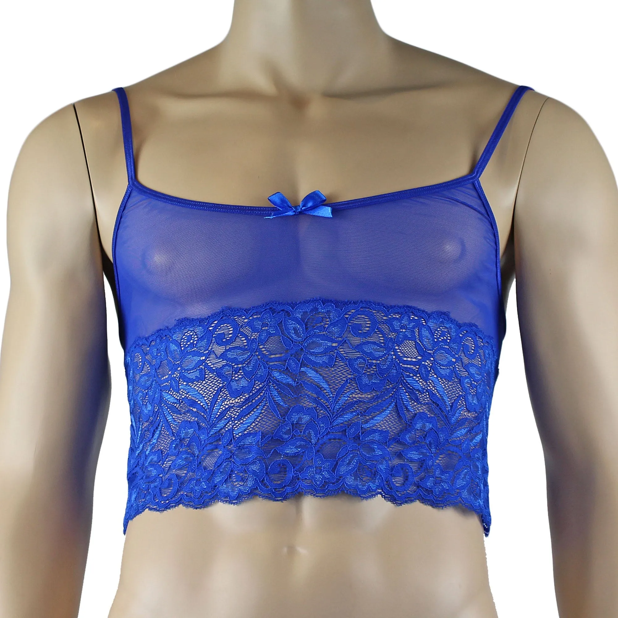 Mens Kristy Sexy Lace Camisole Bra Top and Bikini Brief Blue