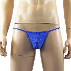 Mens Kristy Sexy Lace Pouch G string Panty Male Lingerie Blue