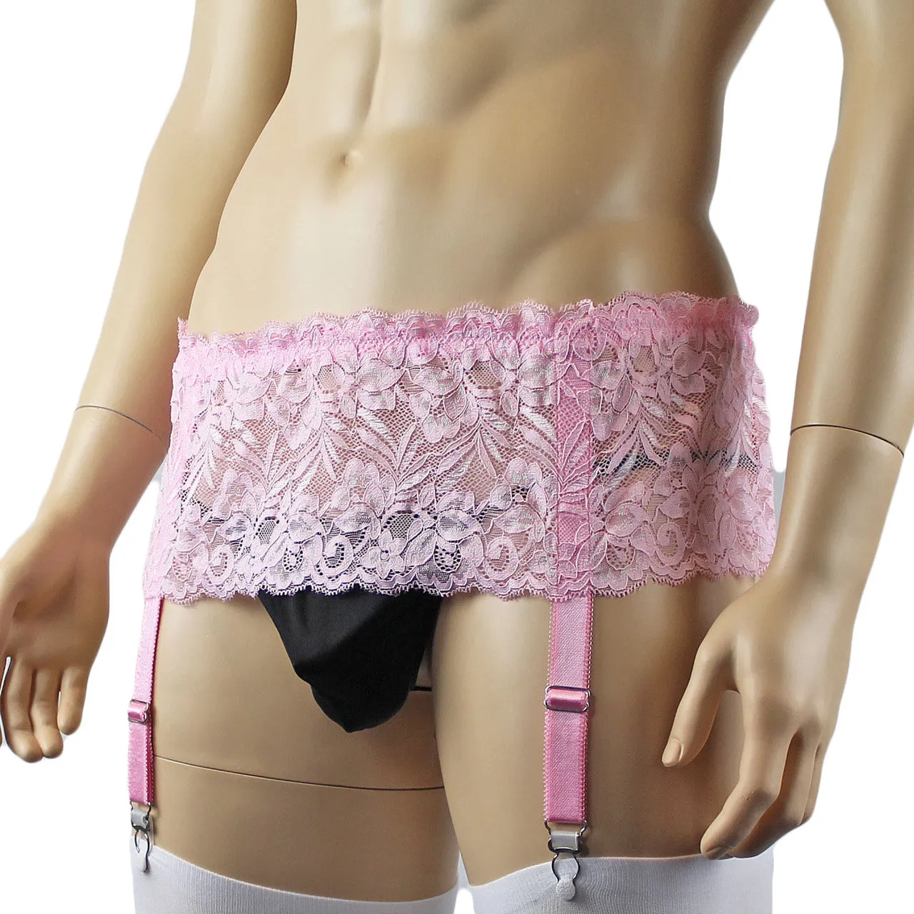 Mens Kristy Wide Lace Garter Belt Black Mens Lingerie Light Pink