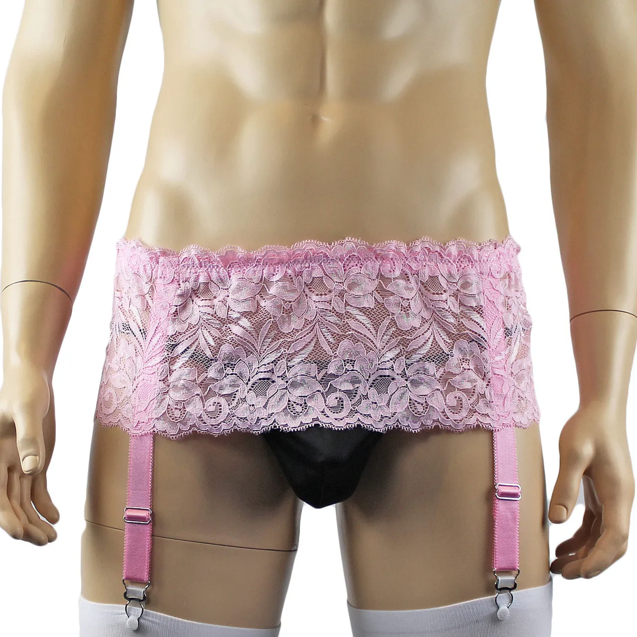 Mens Kristy Wide Lace Garter Belt Black Mens Lingerie Light Pink