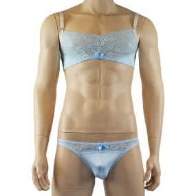 Mens Luxury Spandex & Lace Bra Top and Bikini Brief Light Blue