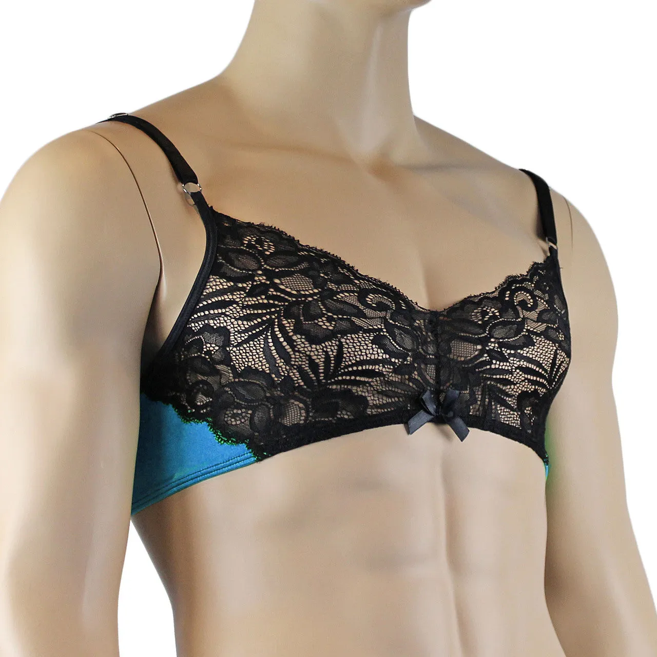 Mens Risque Bra Top Teal & Black Lace