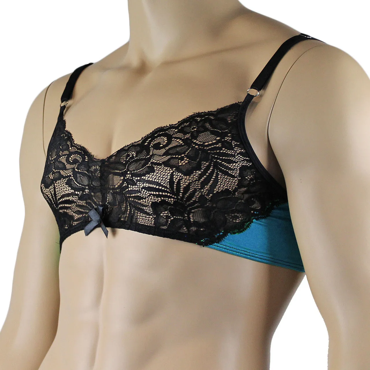 Mens Risque Bra Top Teal & Black Lace