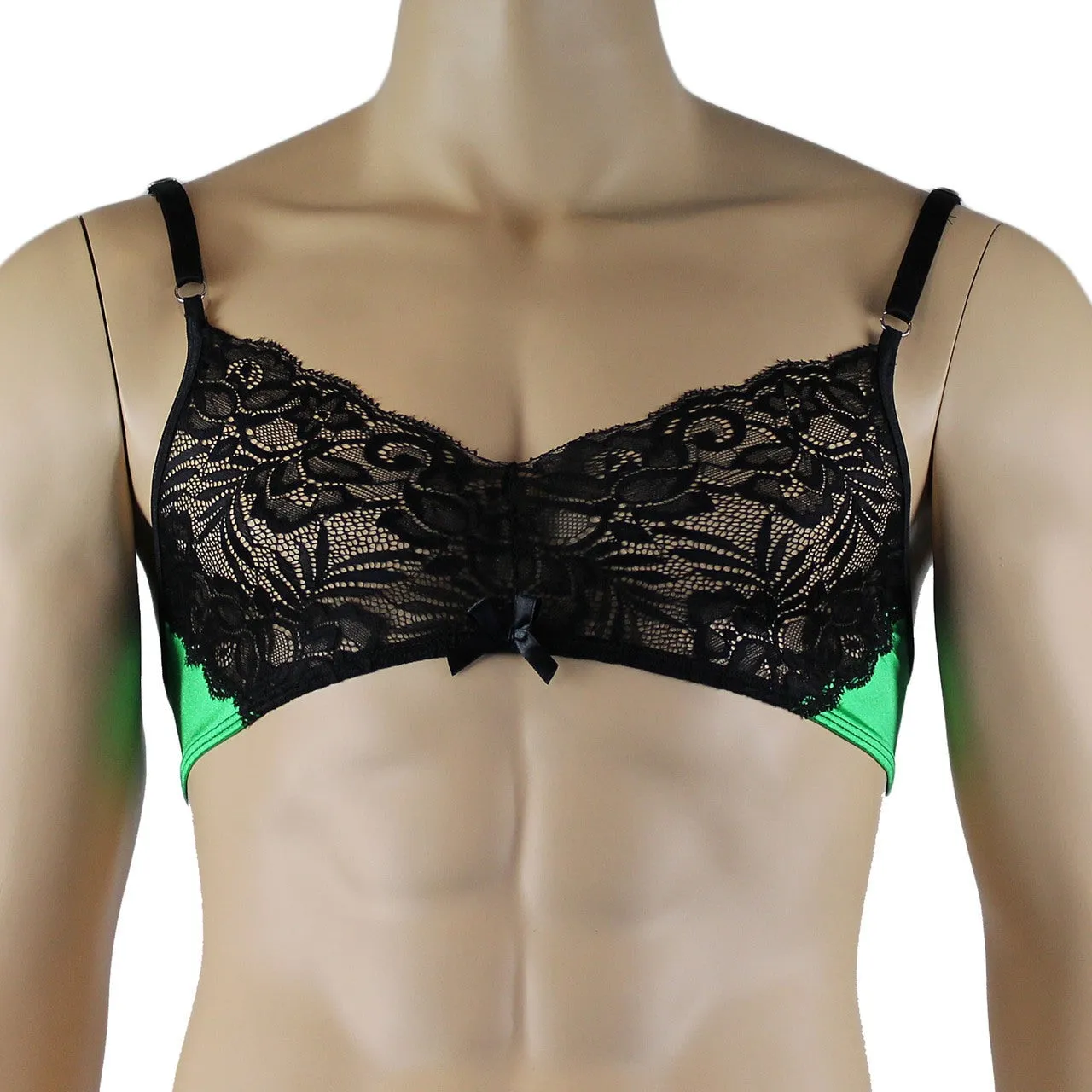 Mens Risque Bra Top, Thong and Garterbelt Green and Black