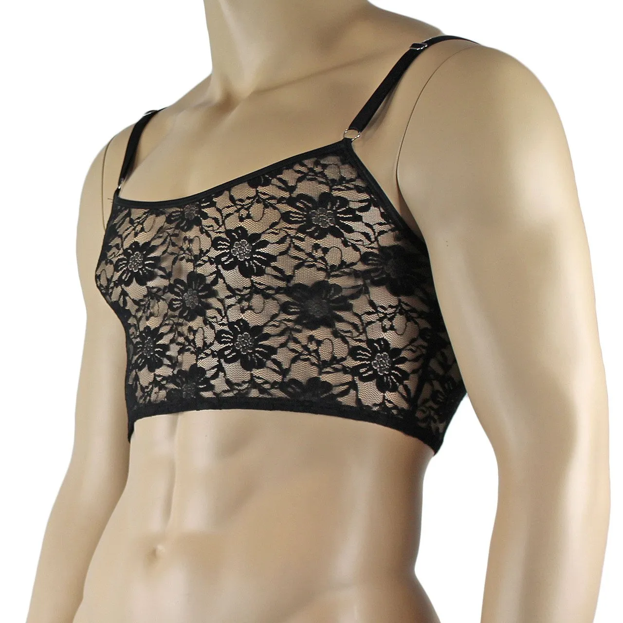 Mens Sexy Lace Crop Bra Top Camisole Black Male Lingerie Black