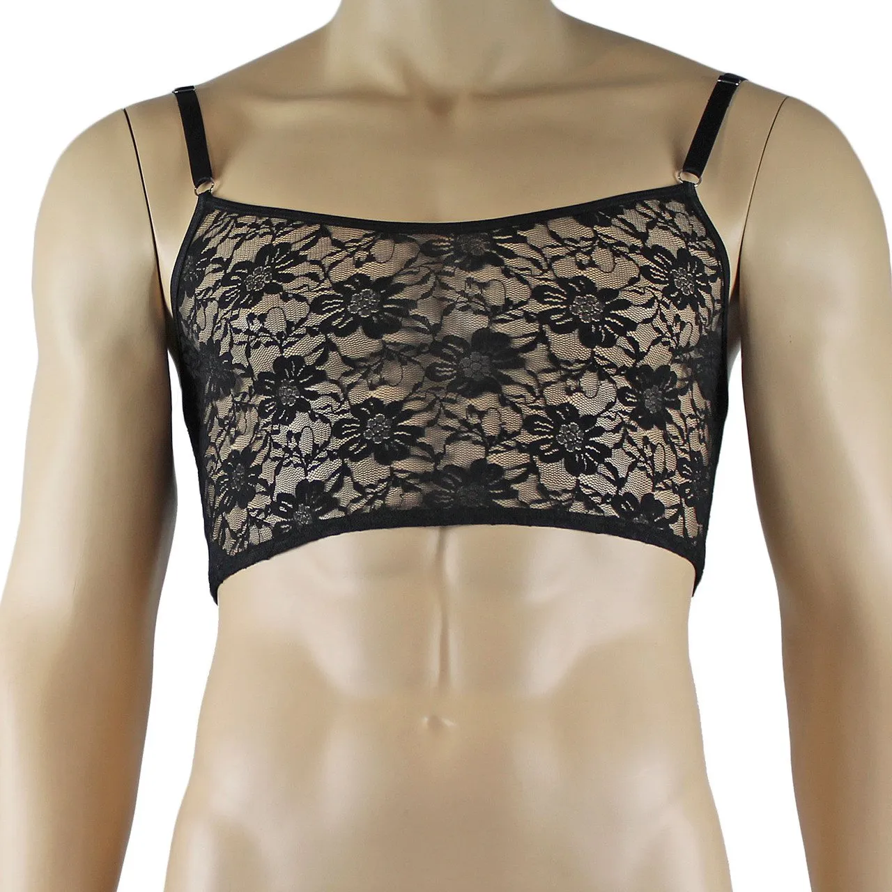 Mens Sexy Lace Crop Bra Top Camisole Black Male Lingerie Black