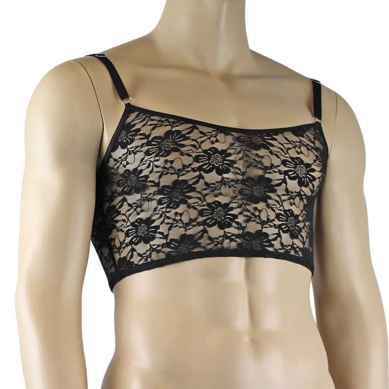 Mens Sexy Lace Crop Bra Top Camisole Black Male Lingerie Black