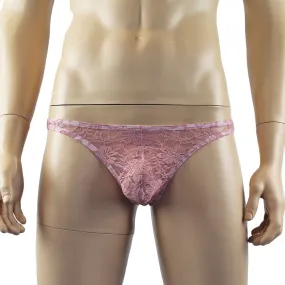 Mens Sexy Lingerie Lace Thong G string Dusty Pink