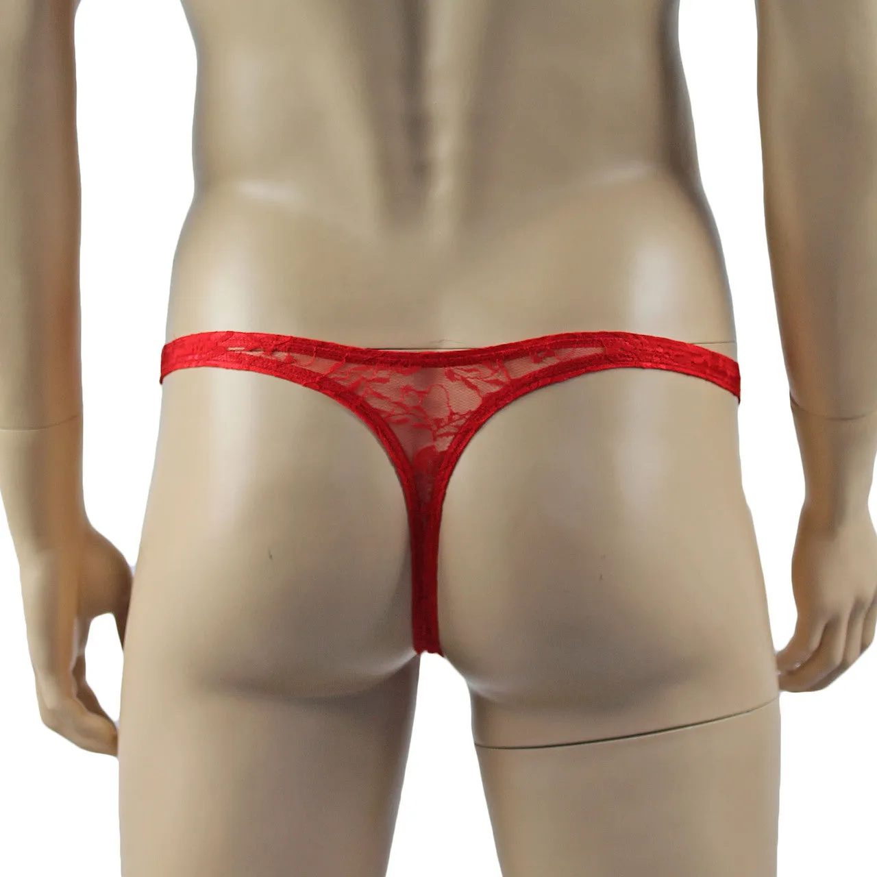 Mens Sexy Lingerie Lace Thong G string Red