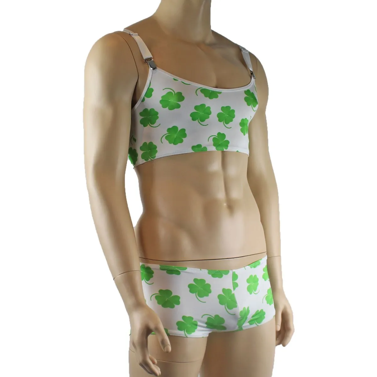 Mens St Patricks Day Lucky 4 Leaf Clover Crop Top and Mini Boxer Shorts