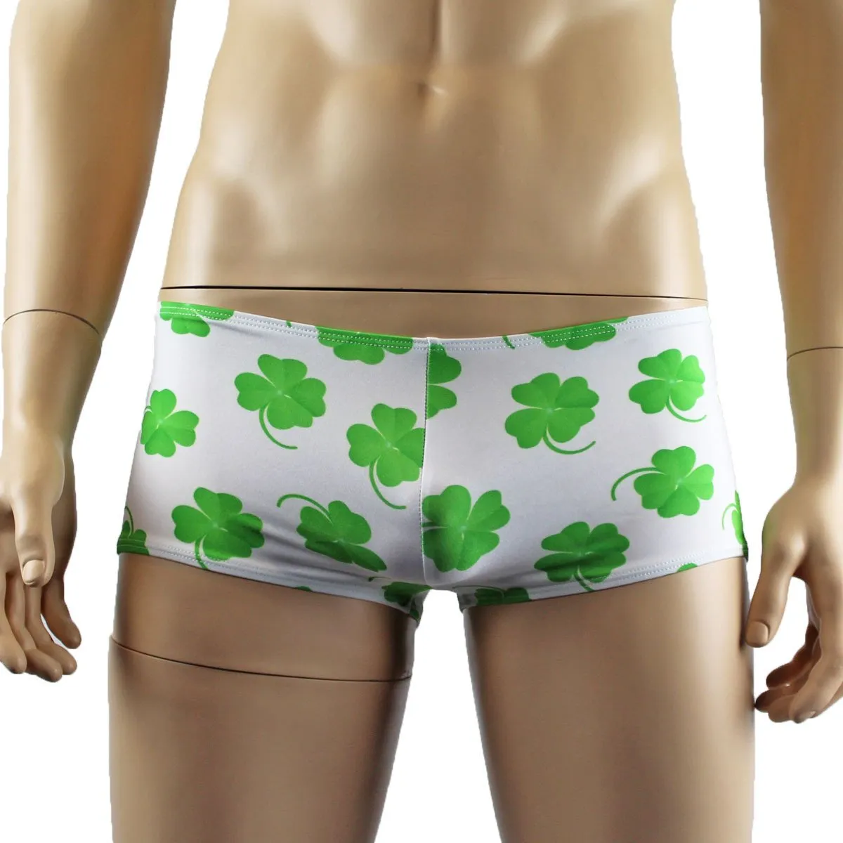 Mens St Patricks Day Lucky 4 Leaf Clover Crop Top and Mini Boxer Shorts