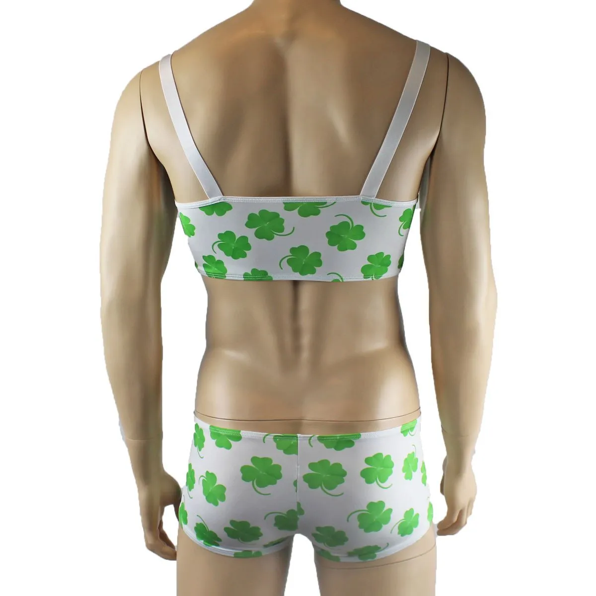 Mens St Patricks Day Lucky 4 Leaf Clover Crop Top and Mini Boxer Shorts