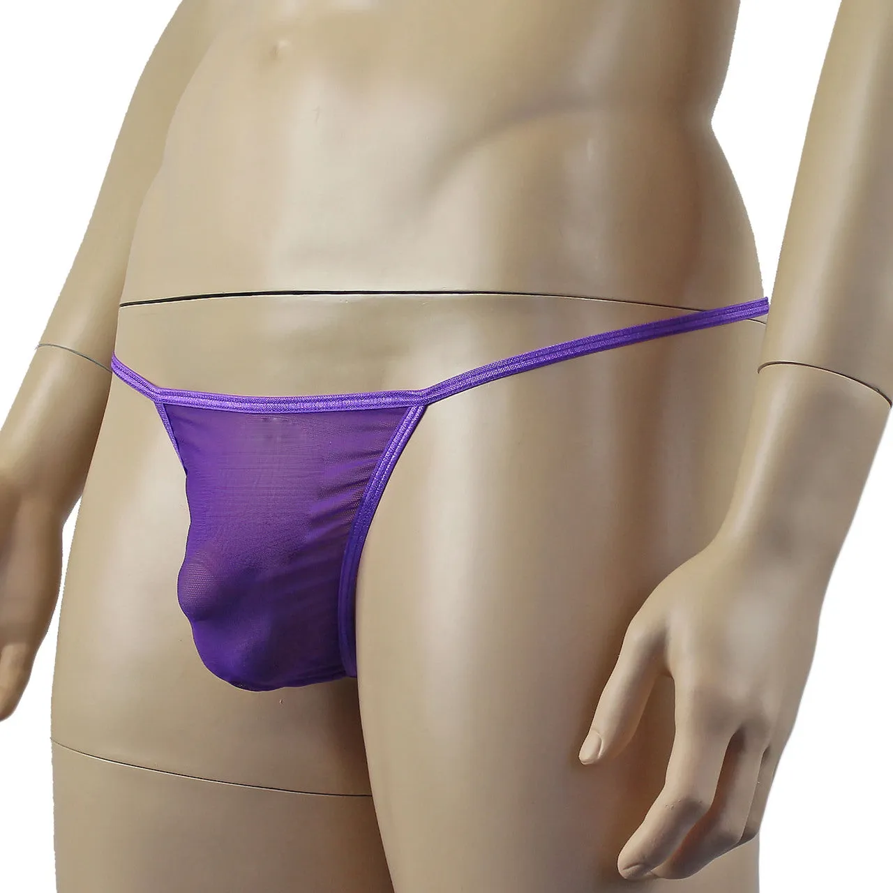 Mens Vicky See Through Sheer Mesh Pouch G string Purple