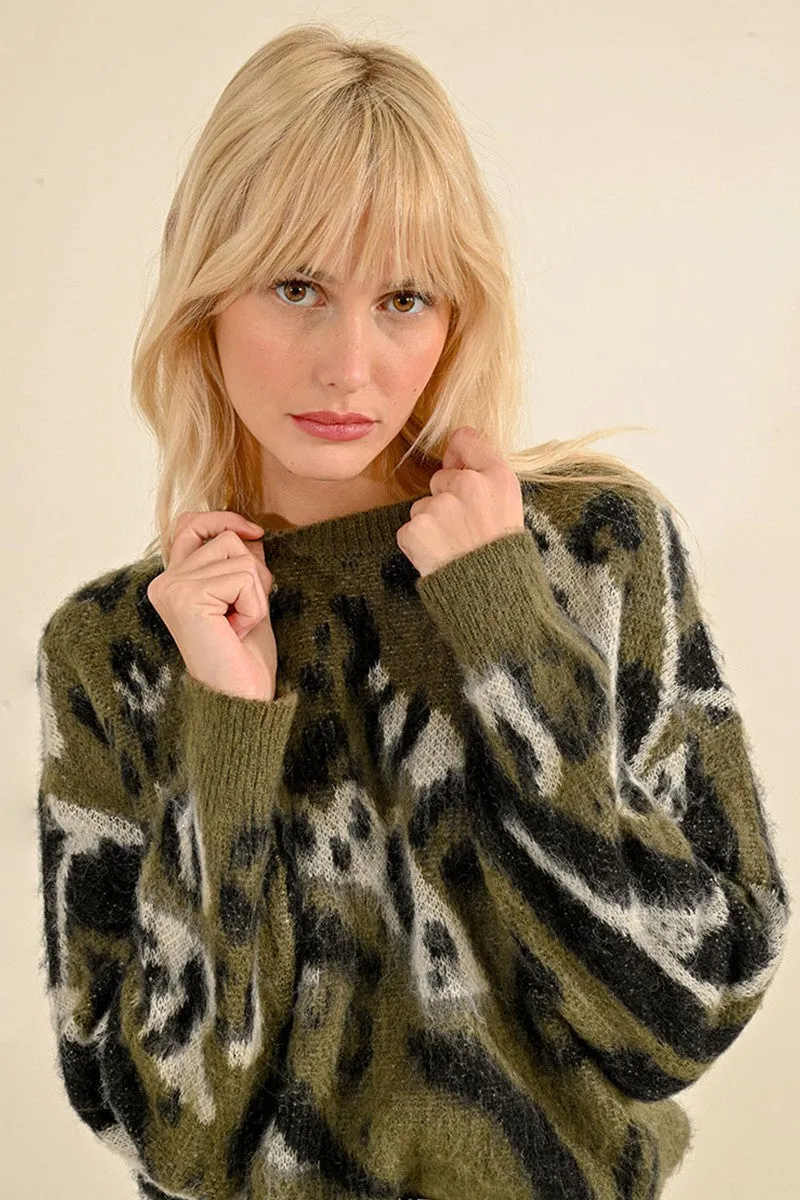 Molly Bracken Khaki Animal Print Jumper