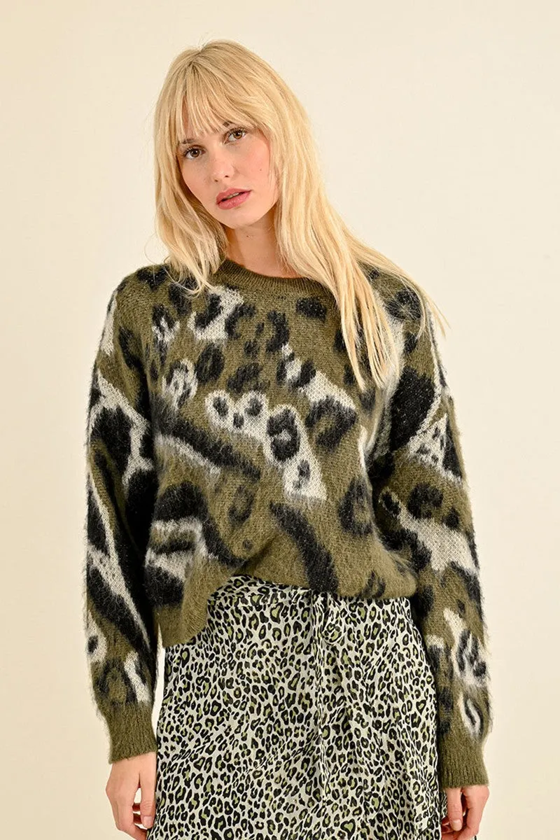 Molly Bracken Khaki Animal Print Jumper