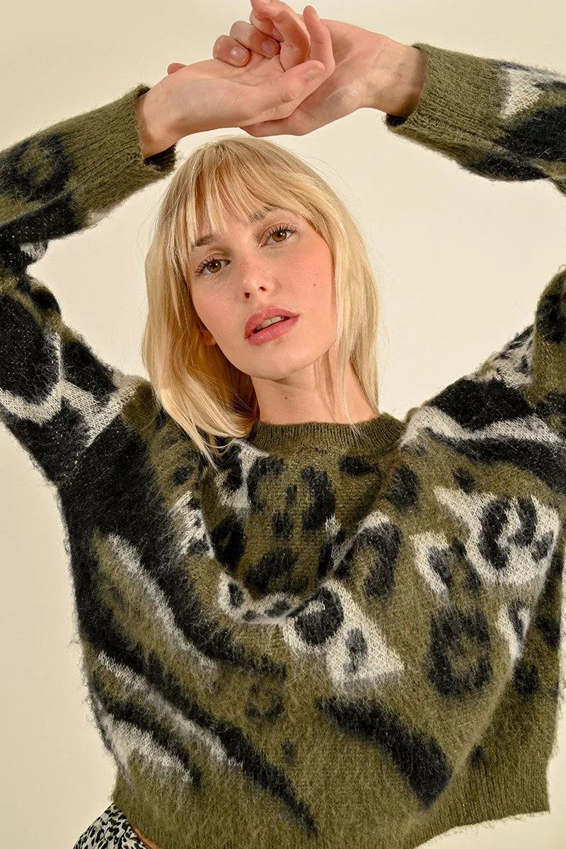 Molly Bracken Khaki Animal Print Jumper